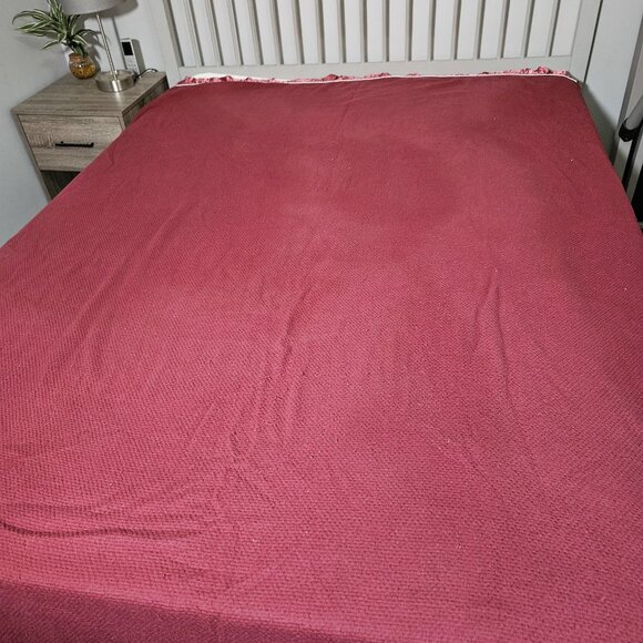 Vintage Maroon Afghan Blanket Throw 100x63 Satin Trim USA Acrylic Retro Bedding - Picture 1 of 10